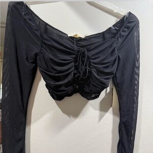 Black Ruched Long Sleeve Top